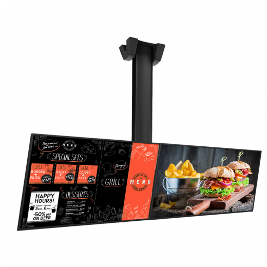 Digitales Menüboard Set 2x 32 Zoll UHD Displays im Querformat mit Deckenhalterung