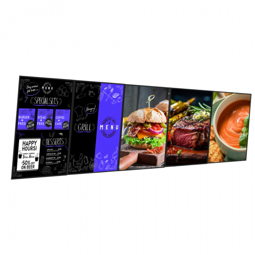 Digitales Menüboard Set 5x 50 Zoll UHD Displays im Hochformat mit Wandhalterung