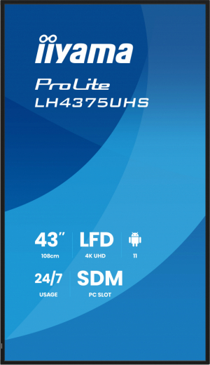 iiyama LH4375UHS-B2AG Signage-Display Digital Signage Flachbildschirm 108 cm (42.5") LCD WLAN 500 cd/m? 4K Ultra HD Schwarz Eingebauter Prozessor Android 11 24/7