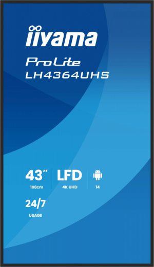 iiyama LH4364UHS-B1AG Signage-Display Digital Signage Flachbildschirm 109,2 cm (43") LED WLAN 500 cd/m? 4K Ultra HD Schwarz Android 24/7
