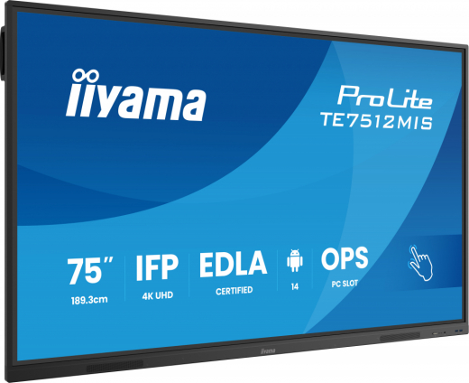 iiyama ProLite TE7512MIS-B4AG Touch Display 189,3 cm (75 Zoll) 4K Ultra HD(3840 x 2160 Pixel), VA DLED-Panel, 24/7, Android 14 OS