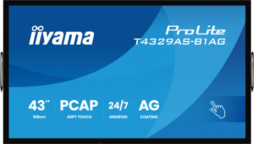 iiyama T4329AS-B1AG Signage-Display Interaktiver Flachbildschirm 108 cm (42.5") LED WLAN 500 cd/m? 4K Ultra HD Schwarz Touchscreen Eingebauter Prozessor Android 24/7