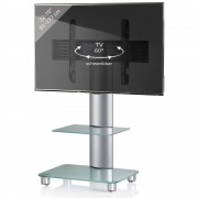 VCM Tosal TV Standfuß für Monitore von 32 - 70 Zoll mit Glaszwischenboden / Silber/Mattglas