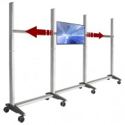 TV Rollwagen mit Laufschiene für 3 schiebbare 24 Zoll Monitore